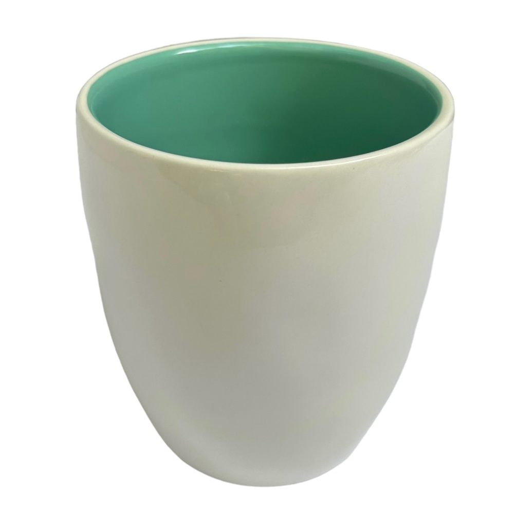 Rae Dunn FOCUS Coffee Mug Tea White Teal Letters and Interior Dimples 2017 Yoga - Picture 7 of 12